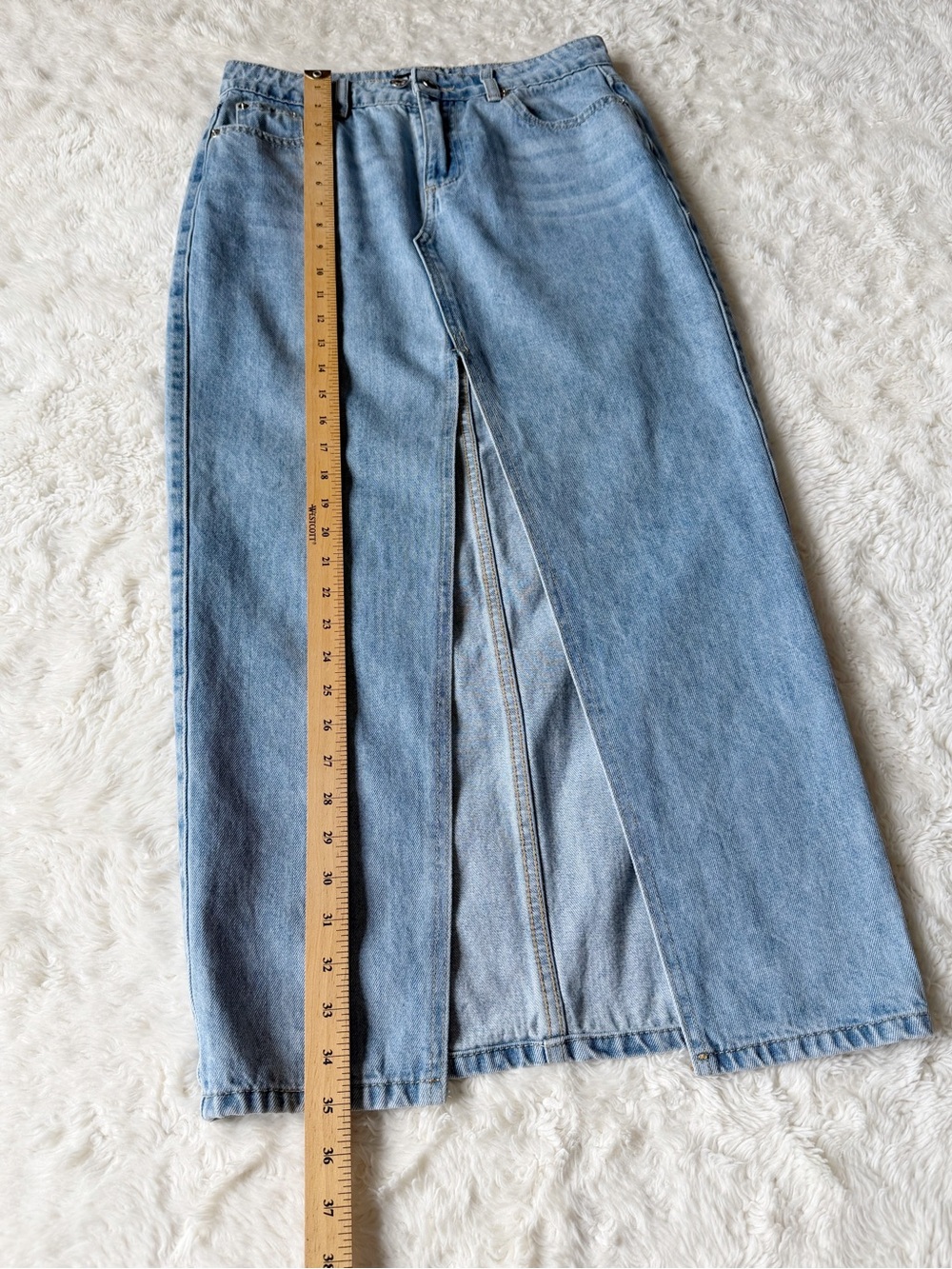 Babyboo Woman Blue Denim Front Slit Maxi Skirt SMALL Bodycon Classic Western Y2K - Picture 4 of 7